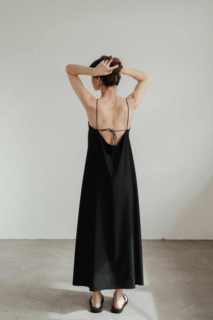 Long backless tie dress